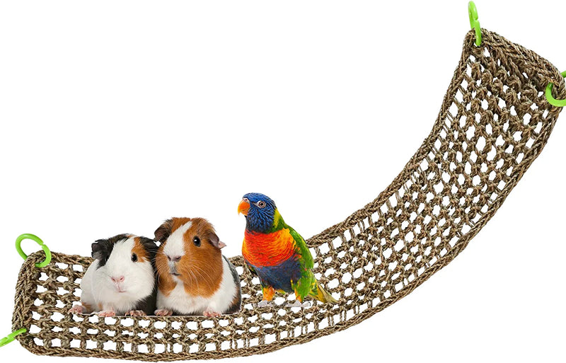 39 X 7 Inches Bird Seagrass Mat, Natural Seagrass Woven Net, Bird Hammock Mat with Hooks, Bird Cage Accessories, Climbing Rope Ladder Chew Toys for Cockatiel Hamster Guinea Pig Rats Hamster Parakeet Animals & Pet Supplies > Pet Supplies > Bird Supplies > Bird Toys Dnoifne   