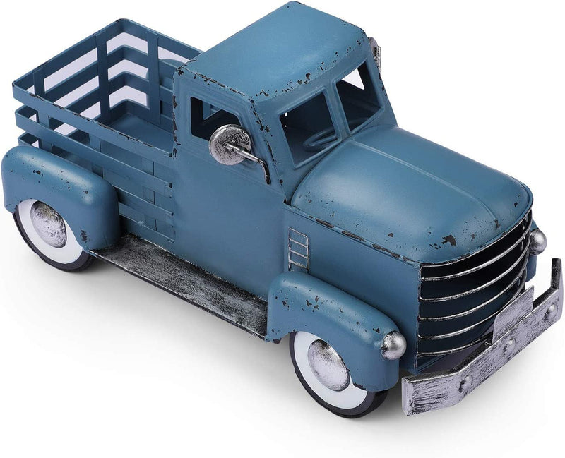 Giftchy Vintage Patriotic Truck Decor, Fourth of July Farmhouse Truck Decoration, Decorative Tabletop Storage & Americana Pick-Up Metal Truck Planter Home & Garden > Household Supplies > Storage & Organization Giftchy BLUE  