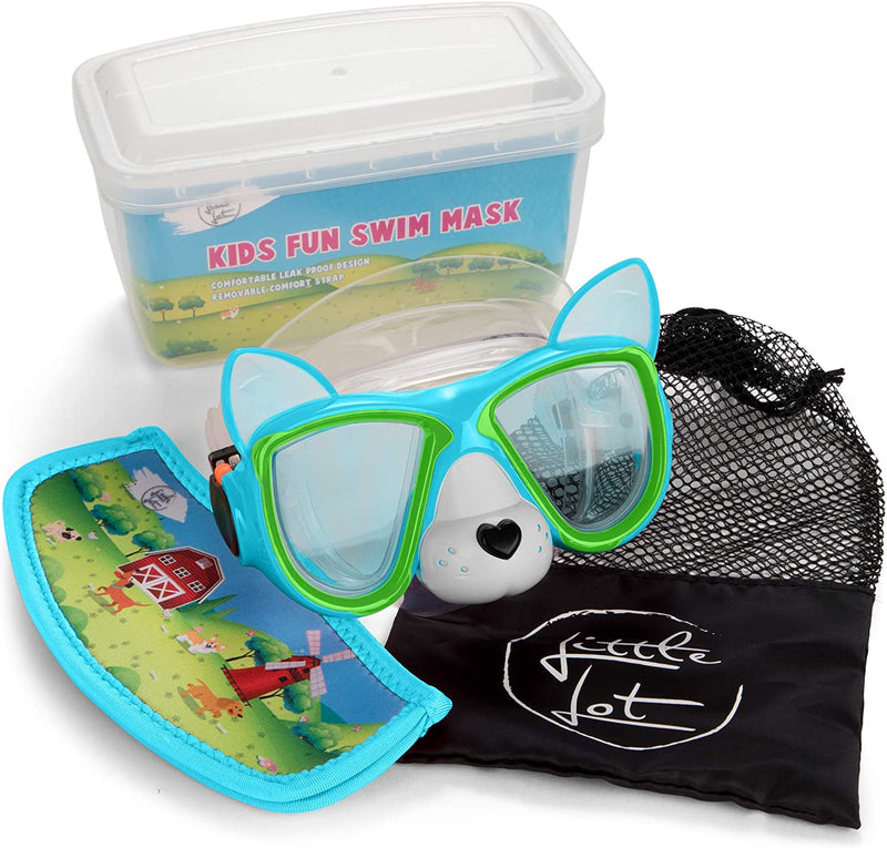 Little Lot Kids Goggles for Swimming 4-7 - Kids Snorkel Mask Pool Goggles with Nose Cover - Kids Swim Mask Glasses for Swimming under Water with Nose Cover - Dog and Shark Snorkel Mask for Kids Sporting Goods > Outdoor Recreation > Boating & Water Sports > Swimming > Swim Goggles & Masks ZKS DESIGN PTY LTD. Blue & Green Dog  