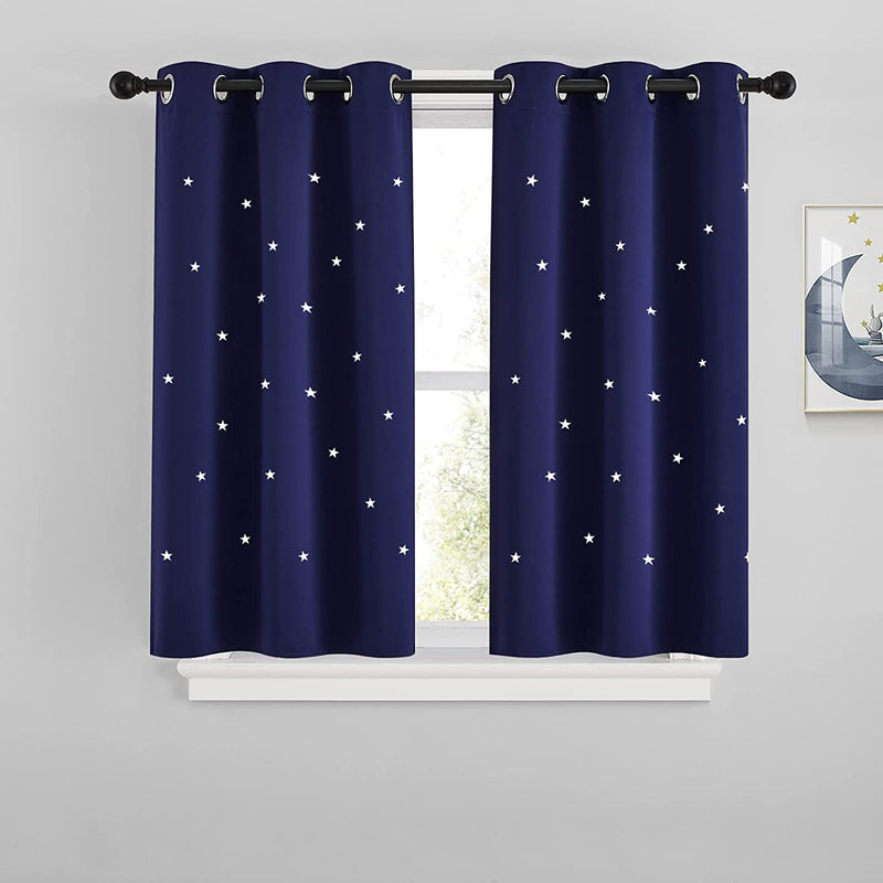 NICETOWN Magic Starry Window Drapes - Laser Cutting Stars Nap Time Blackout Window Curtains for Children'S Room, Nursery, Themed Home, Space-Lovers Decor (W42 X L63 Inches, 2 Pack, Black) Home & Garden > Decor > Window Treatments > Curtains & Drapes NICETOWN Navy Blue W34 x L45 