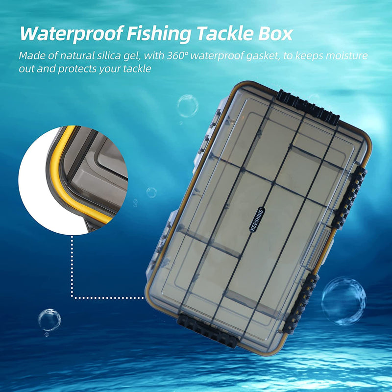 KEESHINE Waterproof Fishing Tackle Box, 3700 Tray Organizer with Adjustable Dividers,Sun Protection, Thicker Frame Sporting Goods > Outdoor Recreation > Fishing > Fishing Tackle KEESHINE   