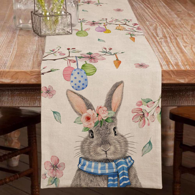 ARKENY Happy Easter Egg Cute Bunny Table Runner 13X72 Inches Seasonal Spring Decor Summer Holiday Farmhouse Indoor Vintage Theme Gathering Dinner Party Decorations Home & Garden > Decor > Seasonal & Holiday Decorations ARKENY   
