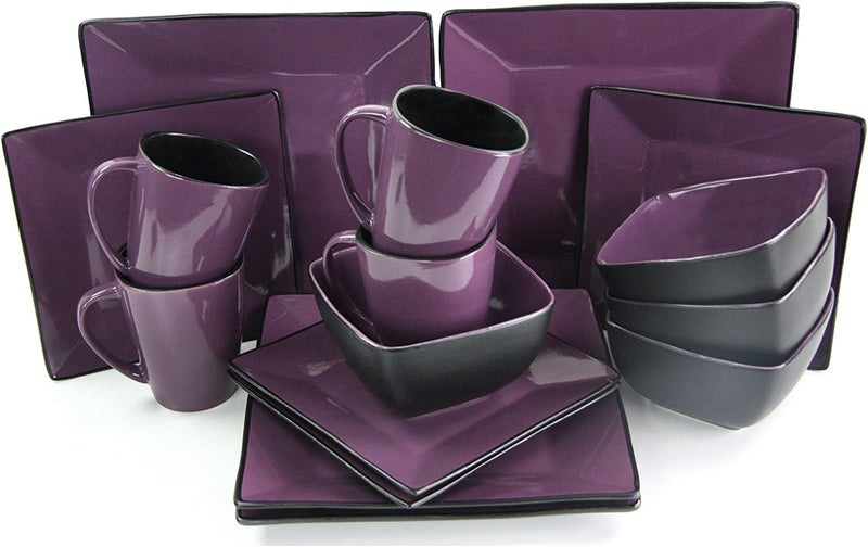 Elama Stoneware Square Dinnerware Dish Set, 16 Piece, Solid Purple Home & Garden > Kitchen & Dining > Tableware > Dinnerware Elama Solid Purple 16 Piece 