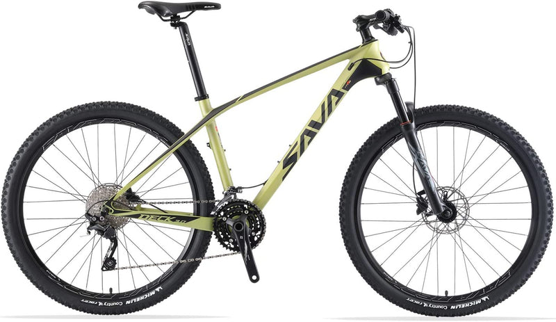 SAVADECK Carbon Fiber Mountain Bike, DECK6.0 15''/17''/19'' Carbon Frame 27.5/29'' Wheels MTB Bicycle 30 Speed with Shimano DEORE M6000 Groupsets Sporting Goods > Outdoor Recreation > Cycling > Bicycles SAVADECK Black Green 27.5*15 