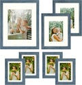 Frametory, Gallery Wall Frame Set of 7 Multiple Sizes 11X14, 8X10, 5X7 Picture Frame Collage with Ivory Color Mat for Prints, with Real Glass (Blue) Home & Garden > Decor > Picture Frames Frametory Blue 7 Pack 