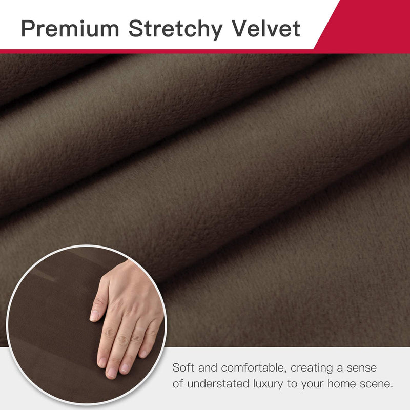 Maxmill Velvet Stretch Sofa Cushion Covers Plush Couch Cushion Slipcover for Armchair Loveseat Sofa Individual Cushion Cover Sofa Seat Protector with Elastic Hem Washable, 2 Pieces Pack, Brown Home & Garden > Decor > Chair & Sofa Cushions Maxmill Interior   
