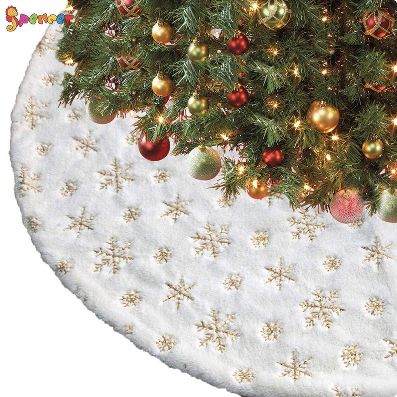Spencer 35 Inches Snowflake Christmas Tree Skirt White Plush Xmas Tree Skirts Rug for Holiday Party Christmas Decorations Ornaments (Gold) Home & Garden > Decor > Seasonal & Holiday Decorations > Christmas Tree Skirts Spencer Gold  