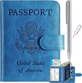Passport Holder Cover Wallet RFID Blocking Leather Card Case Travel Accessories for Women Men Sporting Goods > Outdoor Recreation > Winter Sports & Activities PASCACOO 111#Blue Clear Vaccine Card Slot 
