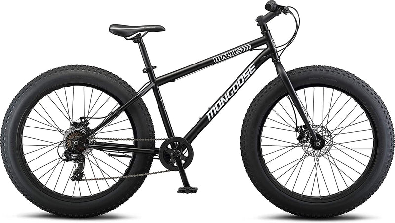 Mongoose Malus Adult Fat Tire Mountain Bike, 26-Inch Wheels, 7-Speed, Twist Shifters, Steel Frame, Mechanical Disc Brakes, Multiple Colors Sporting Goods > Outdoor Recreation > Cycling > Bicycles Pacific Cycle, Inc.   