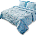 DOMDEC 3-Piece Quilted Comforter Set Washed Microfiber Shell down Alternative Fill Stylish Ruffled Edge Machine Washable Bedspread(King Size + 2 Pillow Shams, Green) Home & Garden > Linens & Bedding > Bedding > Quilts & Comforters Domdec Home Fashions LLC Teal Blue Full/Queen Set 