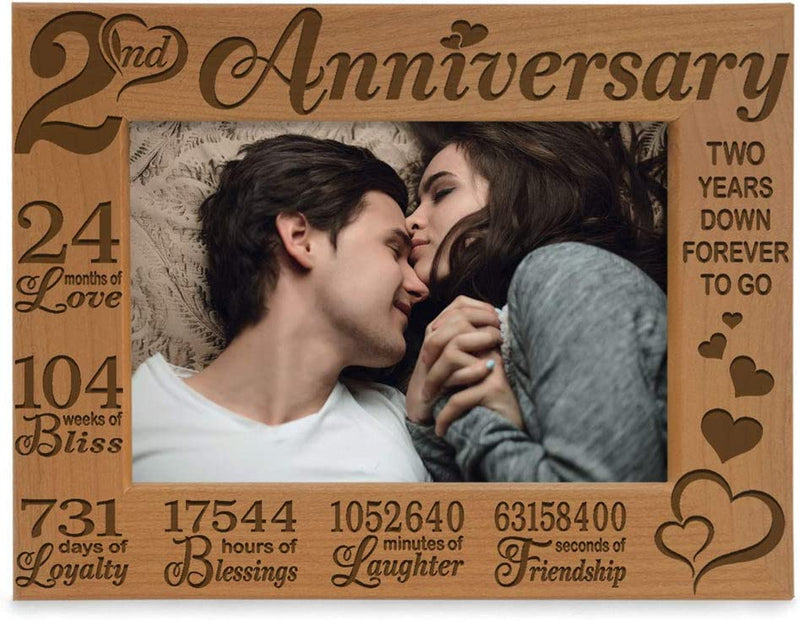 Kate Posh - Our 2Nd Cotton Anniversary Engraved Picture Frame, 2 Years Together as Husband & Wife, Boyfriend and Girlfriend, 2 Years of Marriage, Second Anniversary (5X7-Horizontal) Home & Garden > Decor > Picture Frames KATE POSH 4x6-Horizontal (Happy Anniversary)  