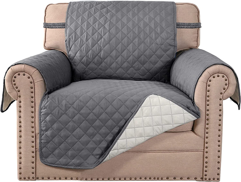 Meillemaison Sofa Slipcovers Reversible Quilted Chair Cover Water Resistant Furniture Protector with Elastic Straps for Pets/ Kids/ Dog(Chair, Black/Grey) (MMCLKSFD01C6) Home & Garden > Decor > Chair & Sofa Cushions MeilleMaison Grey/Beige Armchair 