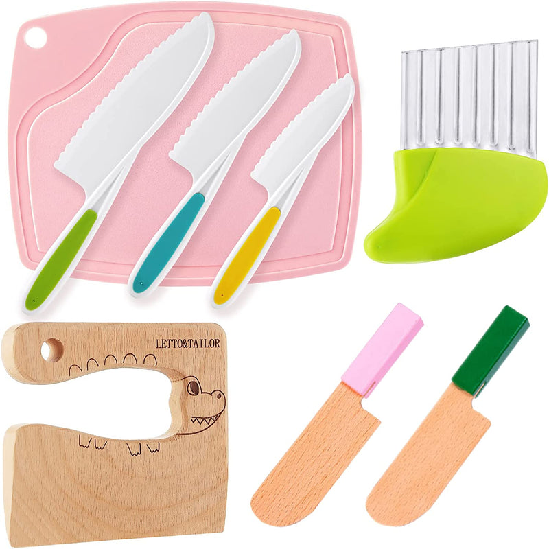 LETTO & TAILOR Wooden Kids Knife for Cooking, Children'S Safe Knives, Montessori Kitchen Tools for Toddlers, Chopper, Cutting Fruit and Vegetable (For 2-10 Years Old) Home & Garden > Kitchen & Dining > Kitchen Tools & Utensils > Kitchen Knives LETTO & TAILOR 8pcs crocodile  