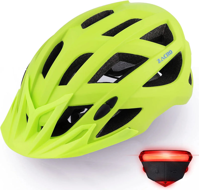 Zacro Adult Bike Helmet with Light - Adjustable Bike Helmets for Men Women Youth with Replacement Pads &Detachable Visor, Lightweight Cycling Helmet for Commuter Urban Scooter MTB Mountain &Road Biker Sporting Goods > Outdoor Recreation > Cycling > Cycling Apparel & Accessories > Bicycle Helmets Zacro Matte Green  