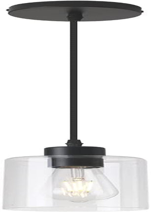 KLSS Modern Black Farmhouse Clear Glass Cylinder Pendant Light Fixture,Mini Pendant Lighting for Kitchen Island Decor - 4.75 Inch Shade, 2-58 Inch Cord, Matte Black.(2 Pack)