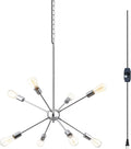 HOXIYA Dimmable 26.3" Modern Plug in Sputnik Chandelier with Cord, Brushed Brass 8-Lights Pendant Light Fixture, Midcentury Hanging Ceiling Lighting for Foyer, Entryway, Bedroom, Dining Room, Kitchen