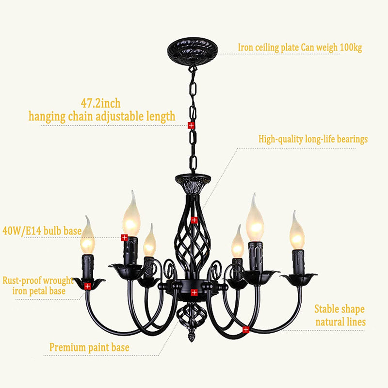 Krissake Black Farmhouse Chandeliers 6 Arm Rustic French Country Chandelier Vintage Candle Pendant Light Fixture for Dining Room Kitchen Island Bedroom, Living Room Retro Style Lighting, E14… Home & Garden > Lighting > Lighting Fixtures > Chandeliers Krissake   