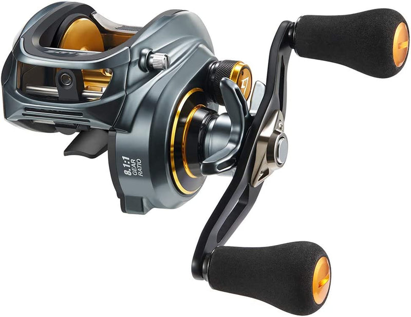 Piscifun Alijoz Baitcasting Reels, Size 300 Aluminum Frame Baitcaster Reel, 33Lbs Max Drag Fishing Reel, 5.9:1/8.1:1 Gear Ratio, Freshwater and Saltwater Double Handle Casting Reels Sporting Goods > Outdoor Recreation > Fishing > Fishing Reels Piscifun Gray & Golden - 8.1:1 (Left Handed)  
