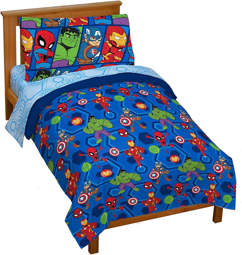 Marvel Super Hero Adventures Hero Together 4 Piece Twin Bed Set - Includes Comforter & Sheet Set Bedding Features the Avengers - Super Soft Fade Resistant Microfiber (Official Marvel Product) Home & Garden > Linens & Bedding > Bedding Jay Franco & Sons, Inc. Blue - Avengers Toddler 