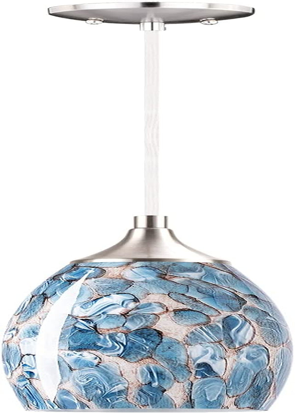 COOSA Hanging Pendant Lighting, Handcrafted Marble Glass Oval Art Shade Hanging Light, Brushed Nickel Finished with Adjustable Cord Mounted Fixture (Earth-3) Home & Garden > Lighting > Lighting Fixtures COOSA Dark Blue  