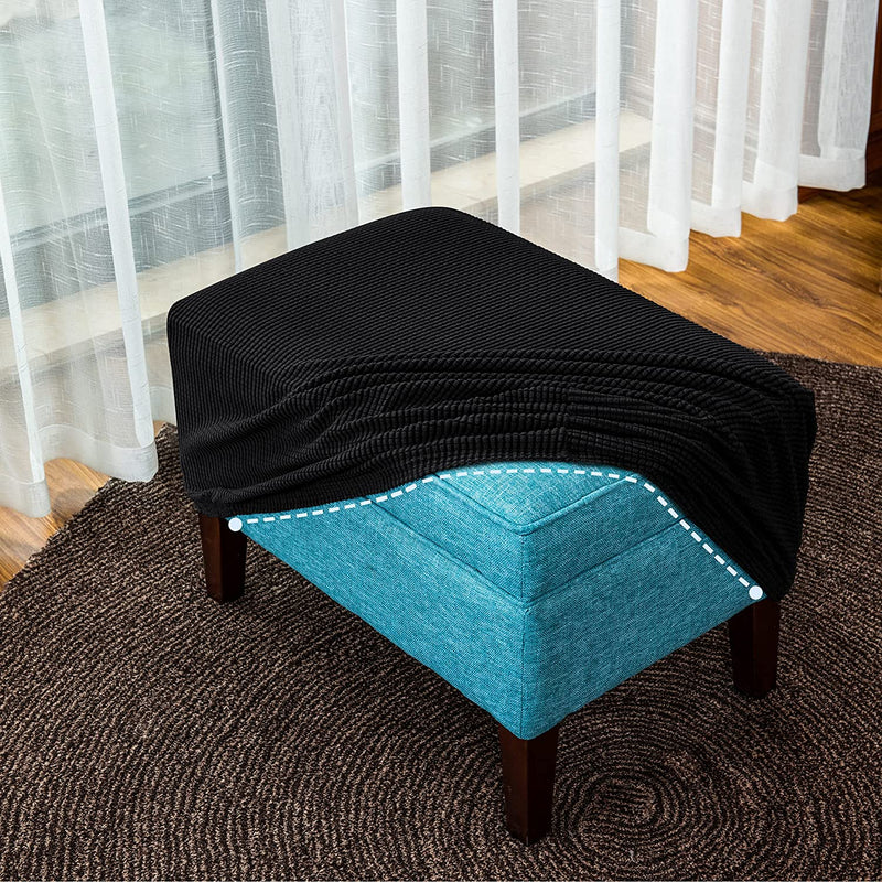 Subrtex Stretch Storage Ottoman Slipcover Protector Oversize Spandex Elastic Rectangle Footstool Sofa Slip Cover for Foot Rest Stool Furniture in Living Room (XL, Black) Home & Garden > Decor > Chair & Sofa Cushions SUBRTEX   