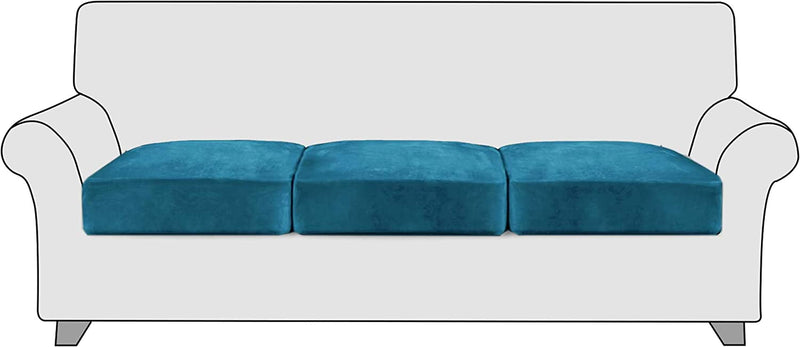 Stangh High Stretch Velvet Couch Cushion Covers - Soft Cozy Plush Velvet Fabric Non-Slip Individual Seat Cushion Covers Chair Sofa Cushion Furniture Protector with Elastic Bottom, (3 Packs, Grey) Home & Garden > Decor > Chair & Sofa Cushions StangH Teal  