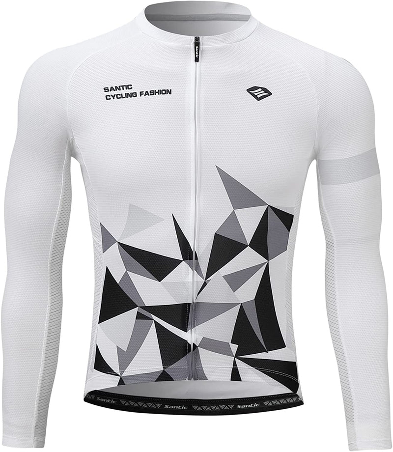 Santic Cycling Jersey Men'S Long Sleeve Tops Mountain Bike Shirts Bicycle Jacket with Pockets Sporting Goods > Outdoor Recreation > Cycling > Cycling Apparel & Accessories Santic White-1150 Medium 
