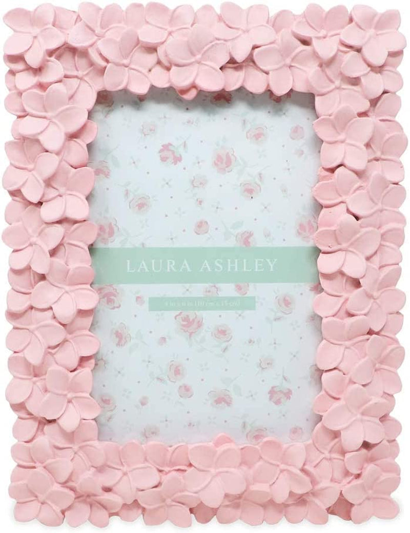 Laura Ashley 4X6 Pink Flower Textured Hand-Crafted Resin Picture Frame with Easel & Hook for Tabletop & Wall Display, Decorative Floral Design Home Décor, Photo Gallery, Art, More (4X6, Pink)
