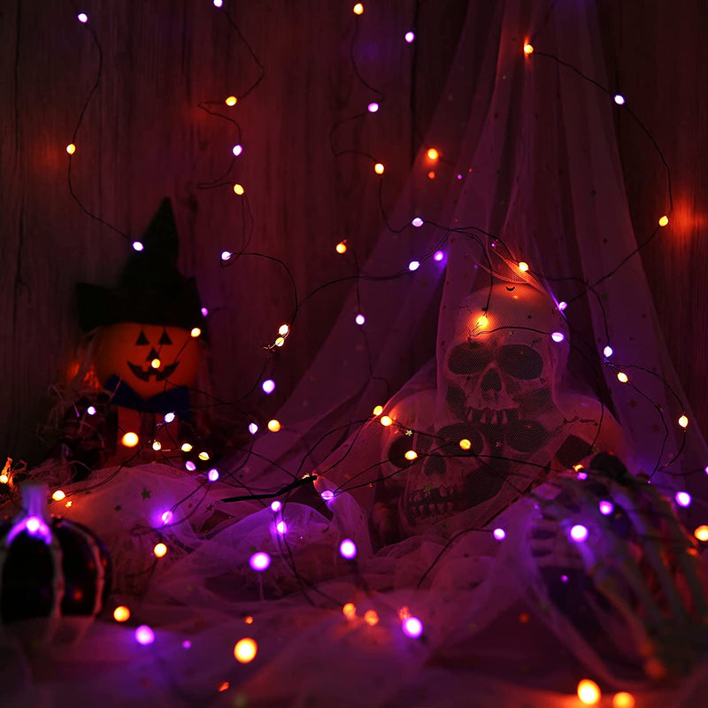 Lomotech Orange Purple Halloween Lights, 2 Pack 16.4Ft 50 LED Battery Operated Halloween Fairy Lights with Timer Function, 8 Modes Waterproof Twinkle Lights for Halloween Decorations (Black Wire)  Lomotech   