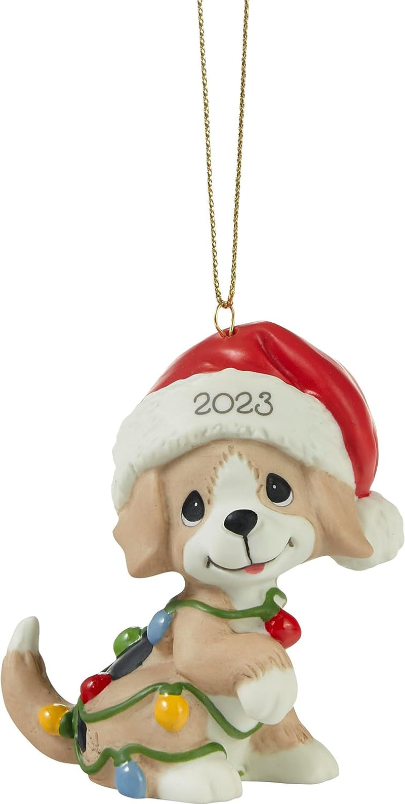 Precious Moments 231008 Tangled in Christmas Fun 2023 Dated Dog Bisque Porcelain Ornament  Precious Moments   