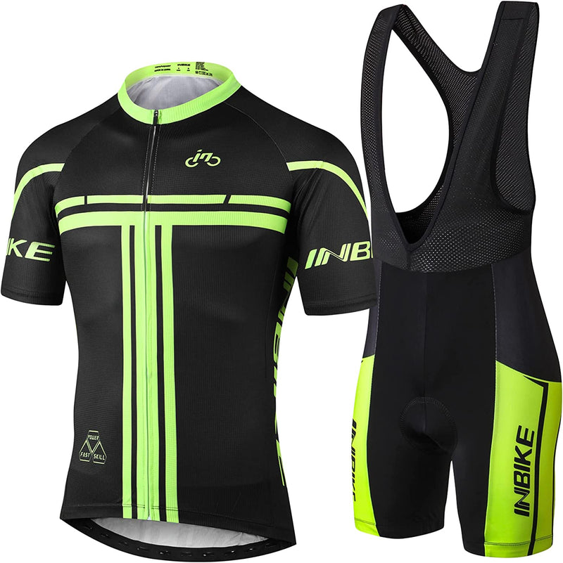 INBIKE Cycling Jersey Mens Set Reflective Breathable Biking Outfit Quick-Dry Bib Bicycle Jersey with 3D Padded Shorts Sporting Goods > Outdoor Recreation > Cycling > Cycling Apparel & Accessories INBIKE Bib Shorts XX-Large 