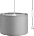 DEWENWILS Plug in Pendant Light, Hanging Light with 15Ft Clear Cord, On/Off Switch, Beige Linen Shade, Hanging Light Fixture for Bedroom, Kitchen, Living Room, Dining Table Home & Garden > Lighting > Lighting Fixtures DEWENWILS Light Gray  