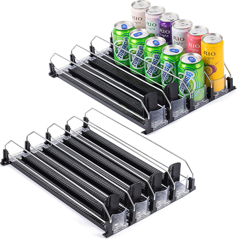 Rula Drink Organizer for Fridge, Self-Pushing Soda Can Organizer for Refrigerator, Width Ajustable Beverage Pusher Glide, Beer Pop Can Water Bottle Storage for Pantry, Kitchen-Black, 5 Row Home & Garden > Decor > Decorative Jars RULA Black 26.8in-8 