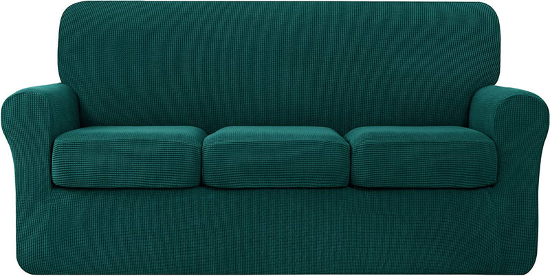 Hokway Couch Cover for 2 Cushion Couch 3 Piece Stretch Sofa Slipcovers with Separate Cushion for 2 Seater Couch Furniture Covers for Kids and Pets in Living Room(Medium,Dark Blue) Home & Garden > Decor > Chair & Sofa Cushions Hokway Dark Green Large 