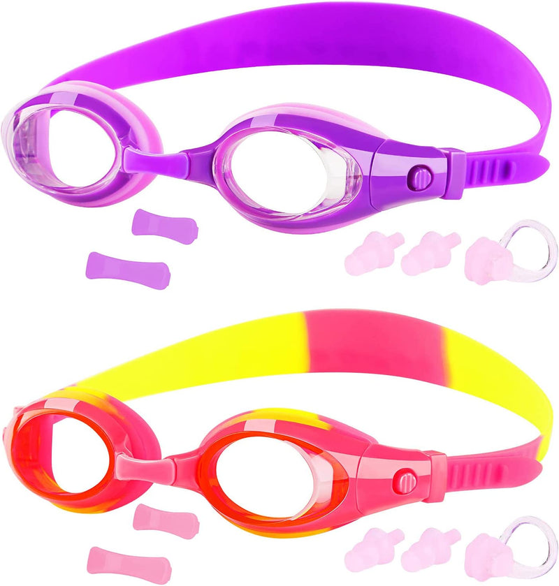 Elimoons 2Pack Kids Goggles for Swimming Age 3-15,Kids Swim Goggles with Nose Cover No Leaking Anti-Fog Waterproof Sporting Goods > Outdoor Recreation > Boating & Water Sports > Swimming > Swim Goggles & Masks Elimoons 1.b(2-pack): Purple & Pink+yellow  