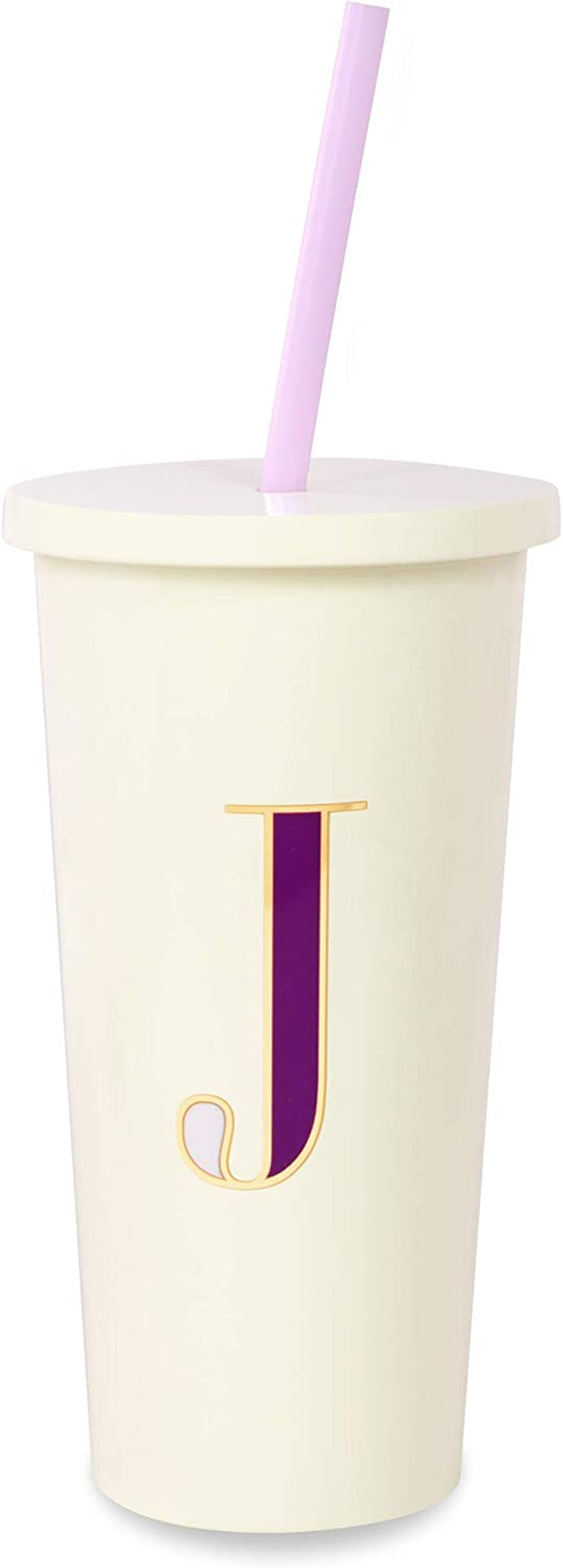Kate Spade New York Insulated Initial Tumbler with Reusable Straw, 20 Ounce Acrylic Travel Cup with Lid, S (Pink) Home & Garden > Kitchen & Dining > Tableware > Drinkware Kate Spade New York J  