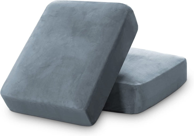 Stretch Velvet Couch Cushion Covers for Individual Cushions Sofa Cushion Covers Seat Cushion Covers, Thicker Bouncy with Elastic Edge Cover up to 10 Inch Thickness Cushions (1 Piece, Brown) Home & Garden > Decor > Chair & Sofa Cushions PrinceDeco Stone Blue 2 