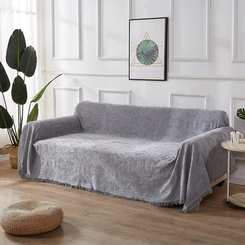 Rose Home Fashion Cotton Couch Cover Functional Sofa Covers Geometrical Woven Couch Cover Blanket Light Grey Couch Covers for 3 Cushion Couch (Large, 3 Seats) Home & Garden > Decor > Chair & Sofa Cushions Rose Home Fashion Light Grey Large 