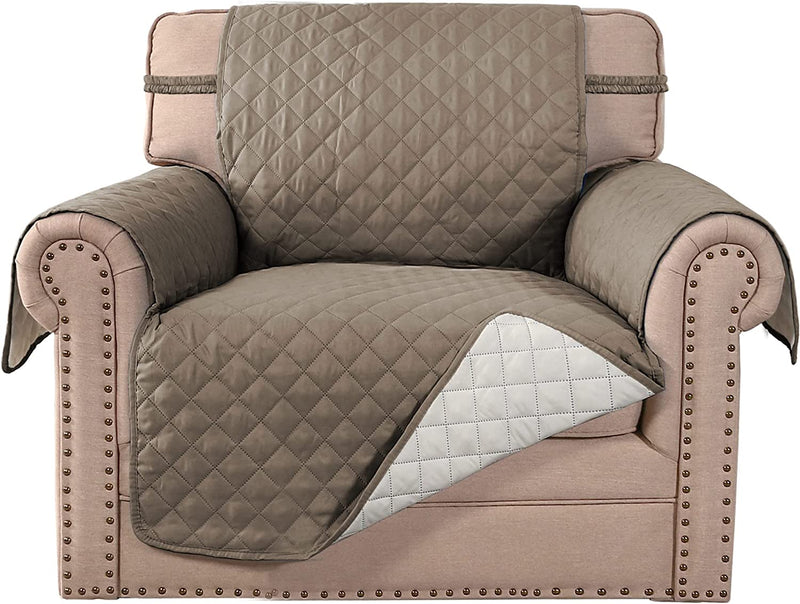 Meillemaison Sofa Slipcovers Reversible Quilted Chair Cover Water Resistant Furniture Protector with Elastic Straps for Pets/ Kids/ Dog(Chair, Black/Grey) (MMCLKSFD01C6) Home & Garden > Decor > Chair & Sofa Cushions MeilleMaison Taupe/Beige Armchair 
