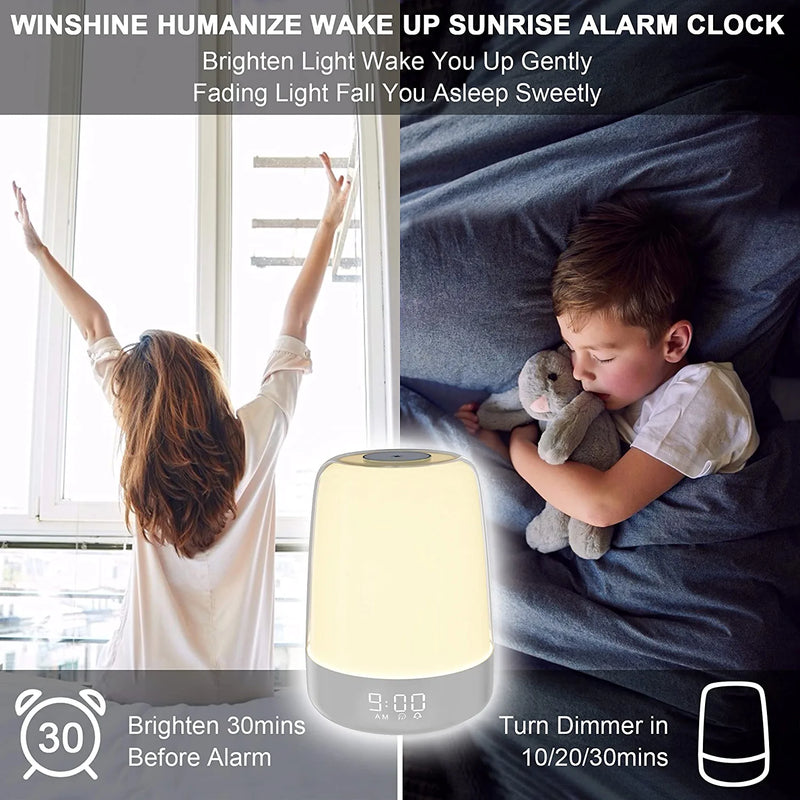 Winshine Touch Wake up Night Light with Sunrise Simulation Alarm Clock, 3 Ways Dimmable Warm White Bedside Lamp for Kid Bedrooms RGB Ambient Table Nightstand Light,Sleep Aid Snooze Timer Mode Home & Garden > Lighting > Night Lights & Ambient Lighting winshine   