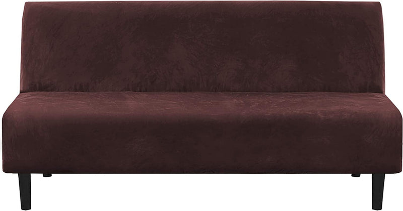 Real Velvet Futon Cover Armless Sofa Covers Sofa Bed Covers Stretch Futon Couch Cover Sofa Slipcover Furniture Protector Feature Thick Soft Cozy Velvet Fabric Form Fitted Stay in Place, Camel Home & Garden > Decor > Chair & Sofa Cushions H.VERSAILTEX Brown  