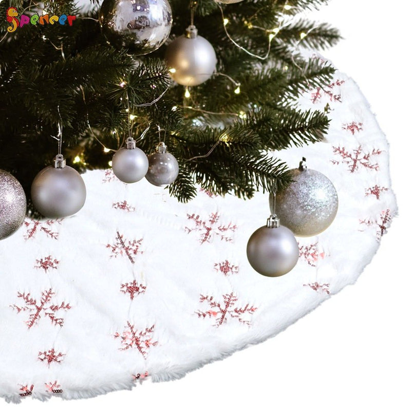 Spencer 35 Inches Snowflake Christmas Tree Skirt White Plush Xmas Tree Skirts Rug for Holiday Party Christmas Decorations Ornaments (Gold) Home & Garden > Decor > Seasonal & Holiday Decorations > Christmas Tree Skirts Spencer Red  
