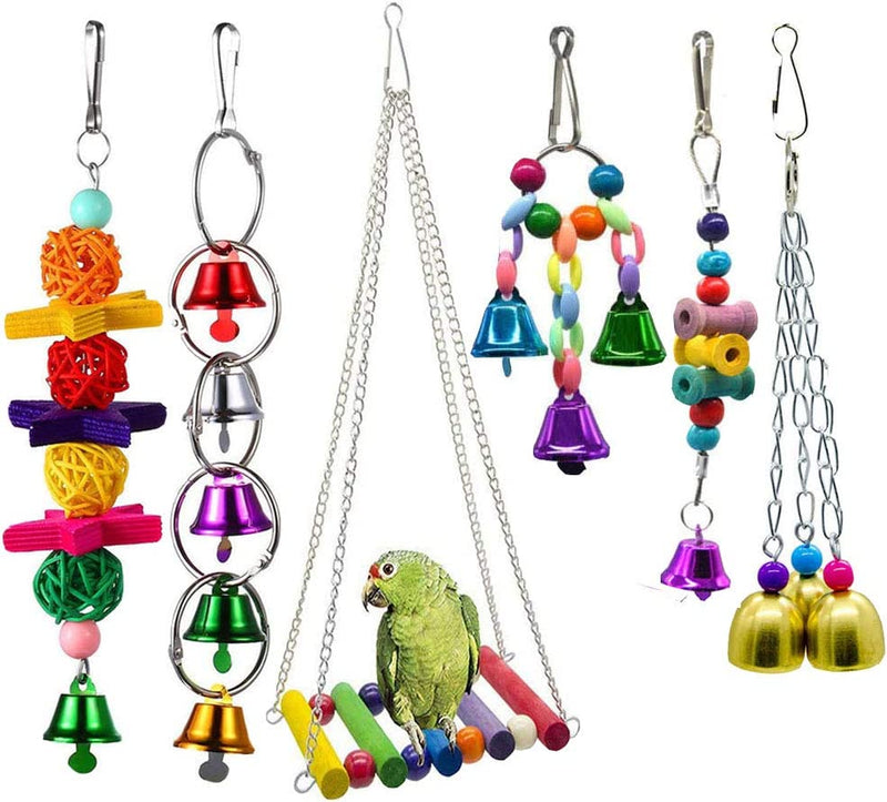 Volksrose 8 PCS Bird Parrot Swing Toys, Chewing Hanging Bells Pet Birds Cage Hammock Swing Stand Toys, Suitable for Small Parakeets, Cockatiels, Parrots, Conures, Budgie, Macaws, Parrots, Love Birds  VolksRose