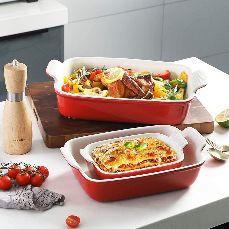 SWEEJAR Porcelain Bakeware Set for Cooking, Ceramic Rectangular Baking Dish Lasagna Pans for Casserole Dish, Cake Dinner, Kitchen, Banquet and Daily Use, 13 X 9.8 Inch(Red) Home & Garden > Kitchen & Dining > Cookware & Bakeware SWEEJAR   