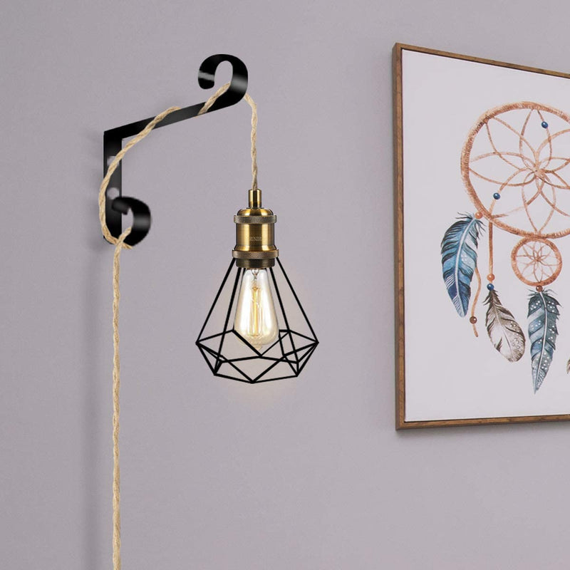 Industrial 16.4Ft Pendant Light Cord - Hanging Light Kit with Switch Plug in Vintage Fabric Lamp Cord with Twisted Hemp Rope Pendant Lights Socket Set E26 E27 (Vintage Brass)
