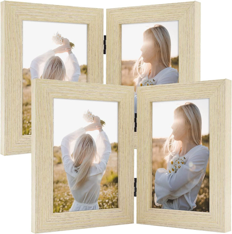 Frametory, 5X7 Hinged Picture Frame Displays 2 Photos, Double Frames with Glass, Side by Side Stands Vertically on Tabletop (Black) Home & Garden > Decor > Picture Frames Frametory Beige 4x6 (2-Pack) 