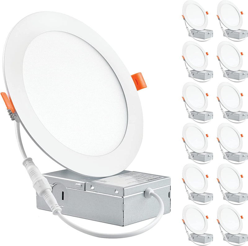 PARMIDA (12 Pack) 6 Inch Ultra-Thin LED Recessed Ceiling Light with Junction Box, 12W, Dimmable Canless Wafer Slim Panel Downlight, IC Rated, Etl-Listed - 5000K