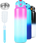 QAYSKYTY Stainless Steel Water Bottles Insulated, 32 Oz Metal Water Bottle, Double Wall Vacuum Sweat-Proof BPA Free Wide Mouth for Sports Gym Travel Outdoor (1 Bottle+1 Lid) Sporting Goods > Outdoor Recreation > Winter Sports & Activities QAYSKYTY Fantasy Pink/Blue  