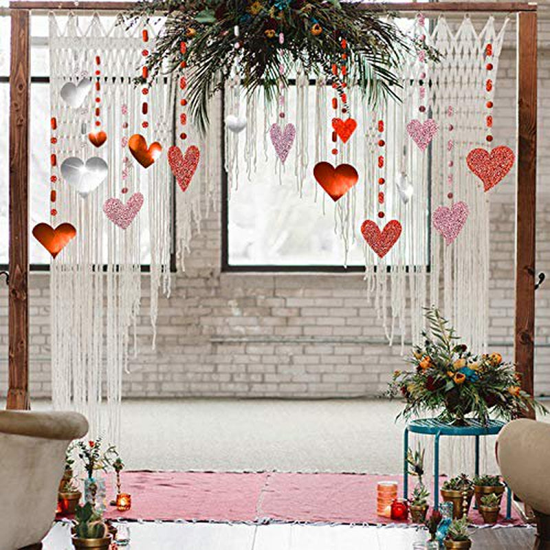 Glitter Pink Red Heart Garland Decorations Hanging Heart Streamer Banner String Backdrop for Valentines Day Mother'S Day Decor Wedding Anniversary Bachelorette Engagement Baby Shower Birthday Party