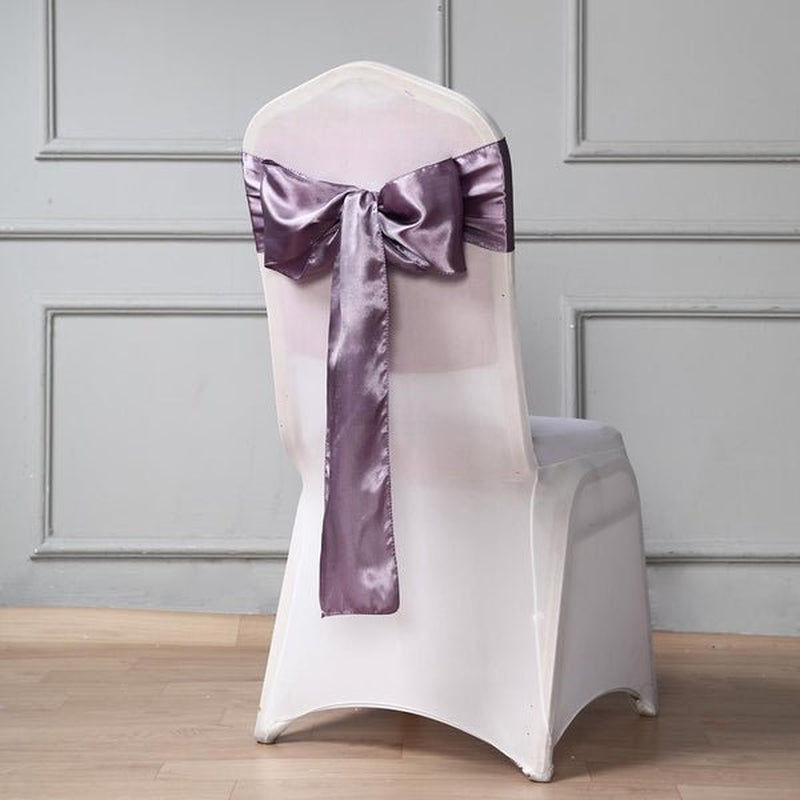 Efavormart 5Pcs Amethyst SATIN Chair Sashes Tie Bows for Wedding Events Decor Chair Bow Sash Party Decoration Supplies 6 X106"